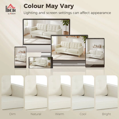 3 Seater Sofa Upholstered with Padded Cushion Modern Button Tufted Couch with Wood Legs, Cream White 3-Seater Sofas at Gallery Canada