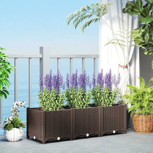 Plastic Raised Garden Bed, Outdoor Planter Box, 47.2" x 15.7" x 14.6", Brown Raised Garden Beds Brown at Gallery Canada