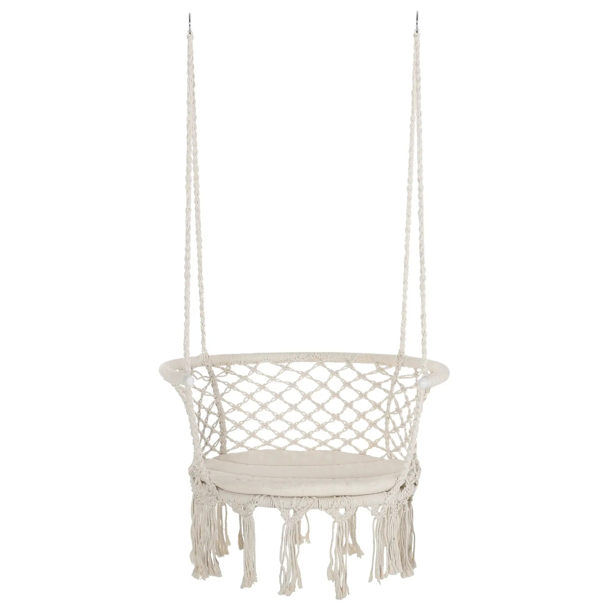 Hanging Hammock Chair, Cotton Rope Swing with Metal Frame, Large, Cream White Hammock Swings at Gallery Canada
