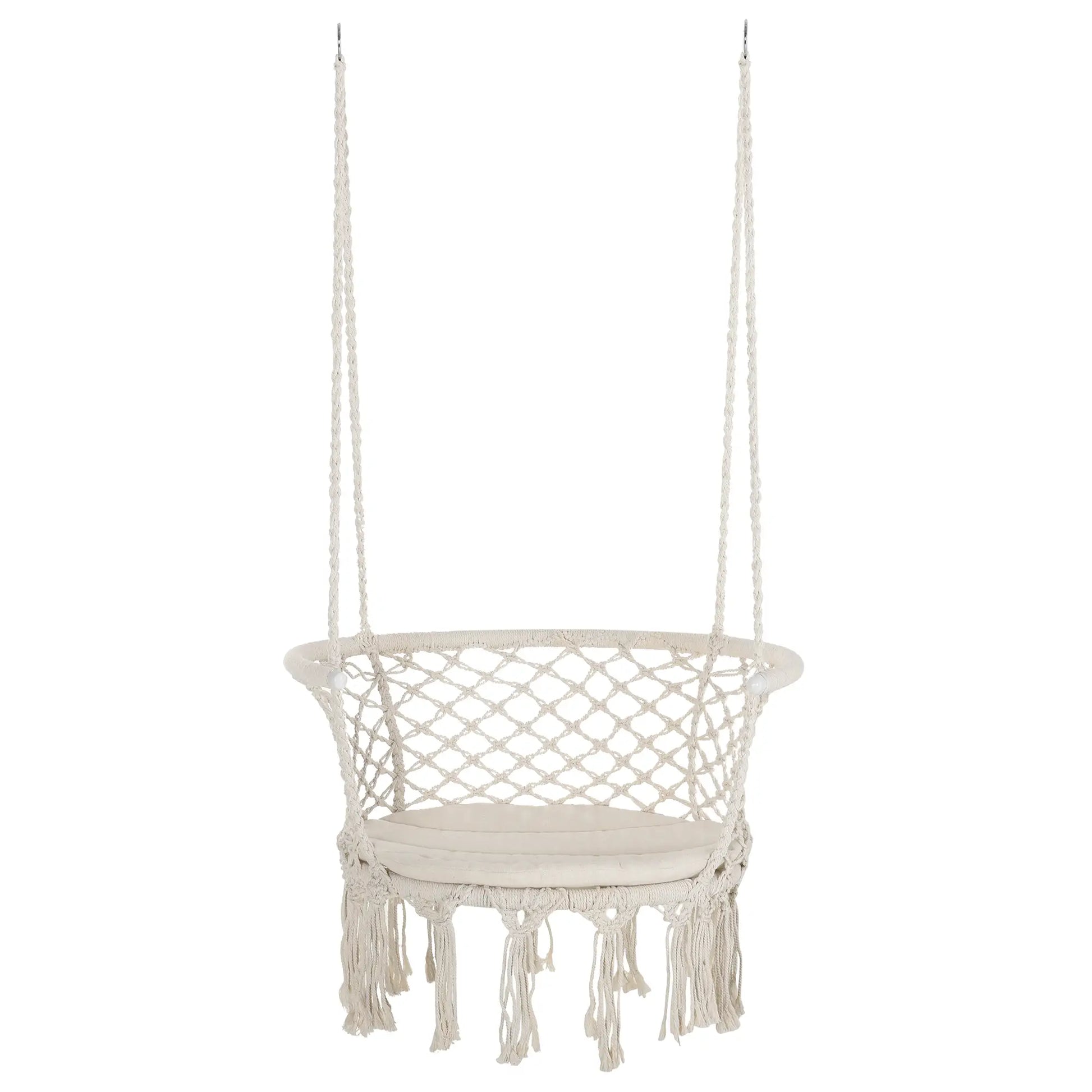 Hanging Hammock Chair, Cotton Rope Swing with Metal Frame, Large, Cream White Hammock Swings at Gallery Canada