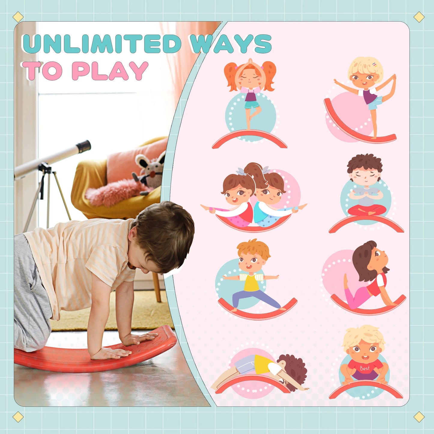 32.3" Balance Board, Wobble Board, Kids Rocker, Montessori Toy, Red Baby Gym & Playmats at Gallery Canada