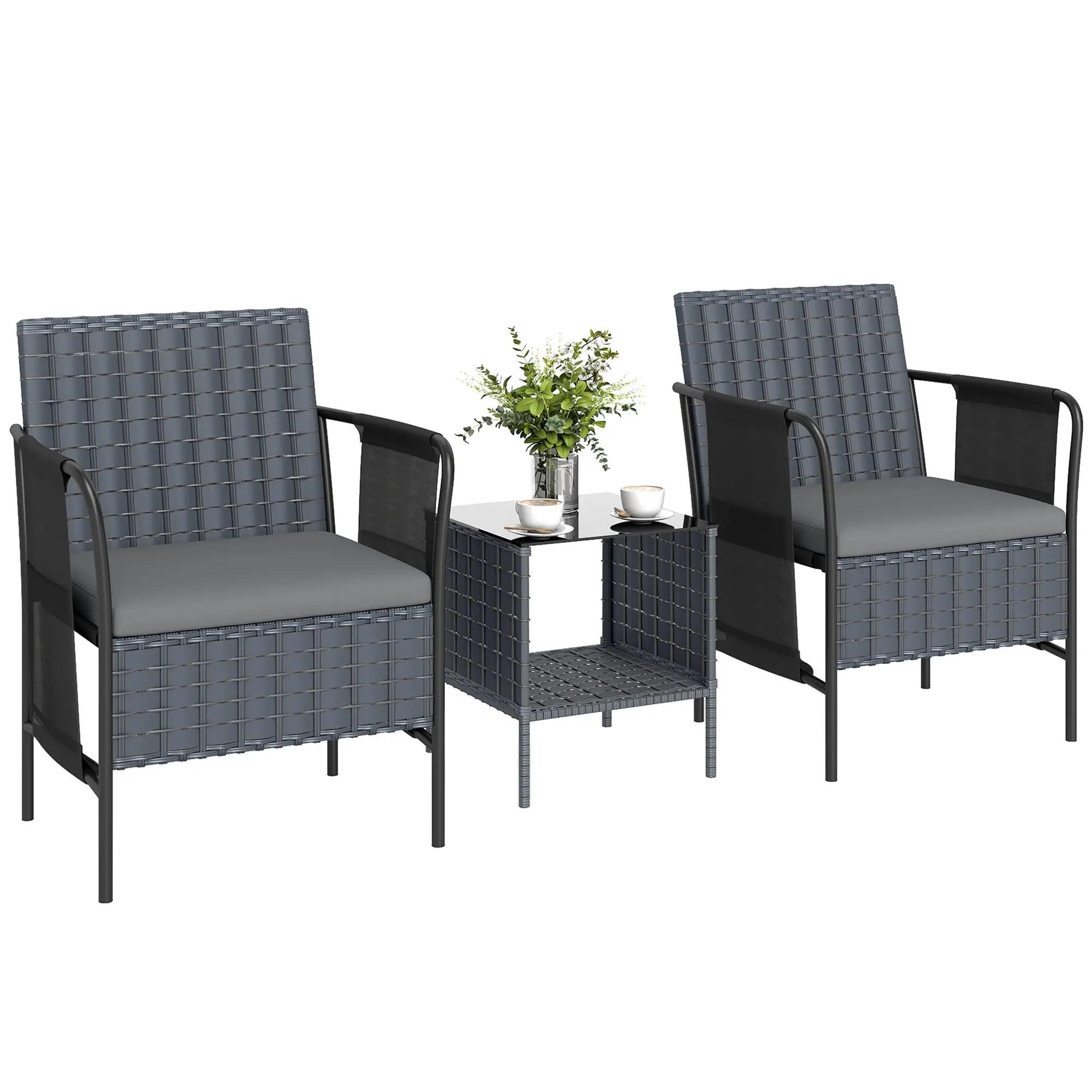 3 Piece Wicker Patio Furniture Set, Outdoor Bistro, Grey Bistro Sets at Gallery Canada