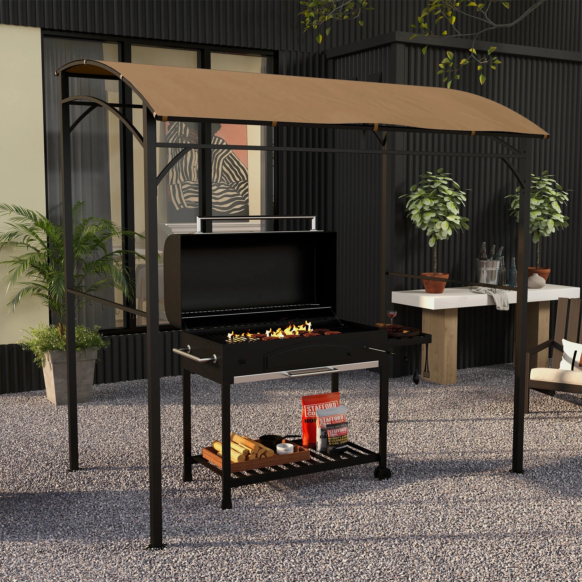 7' x 5' Garden Grill Canopy, Steel Frame, Dark Brown BBQ Grill Gazebos at Gallery Canada