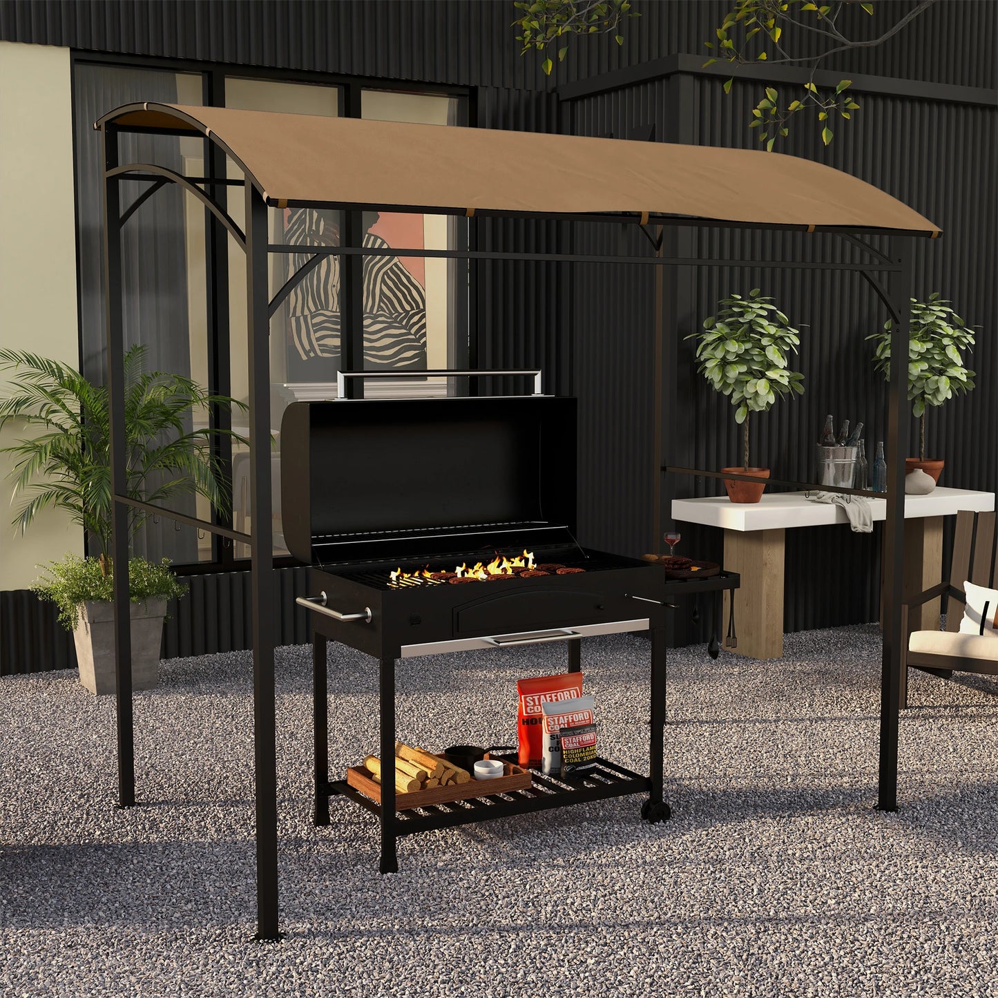 7' x 5' Garden Grill Canopy, Steel Frame, Dark Brown BBQ Grill Gazebos at Gallery Canada
