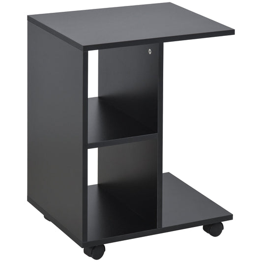 C-Shape Side Table End Table with Storage Open Shelf, Coffee Table on Wheels for Home Office Studio Black - Gallery Canada