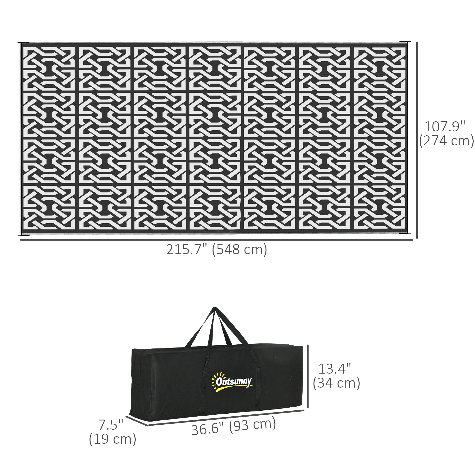 Reversible Outdoor Rug, Waterproof, 9' x 18', Chain, Black and White Outdoor Reversible Rugs at Gallery Canada