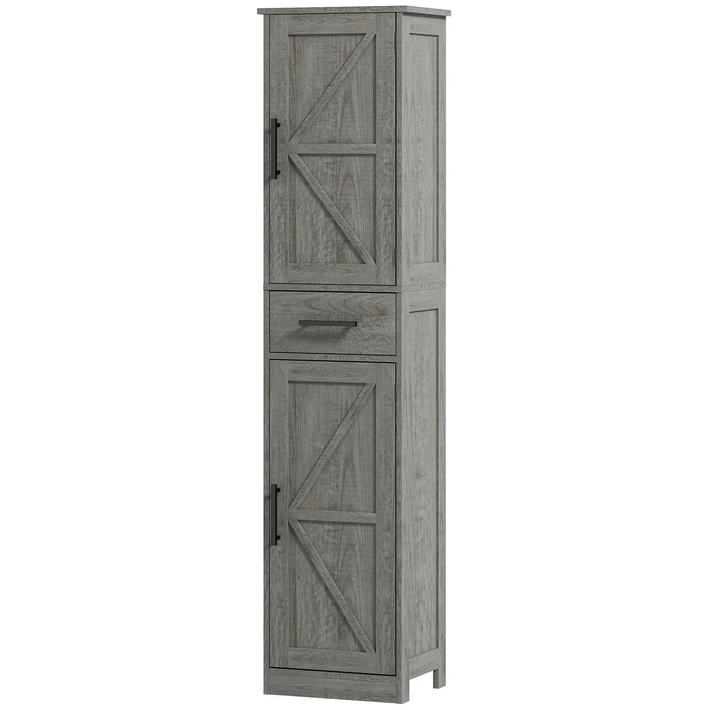 67" Tall Narrow Bathroom Cabinet, Adjustable Shelves, Barn Doors, Dark Grey Bathroom Cabinets at Gallery Canada