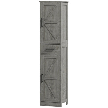 67" Tall Narrow Bathroom Cabinet, Adjustable Shelves, Barn Doors, Dark Grey Bathroom Cabinets at Gallery Canada