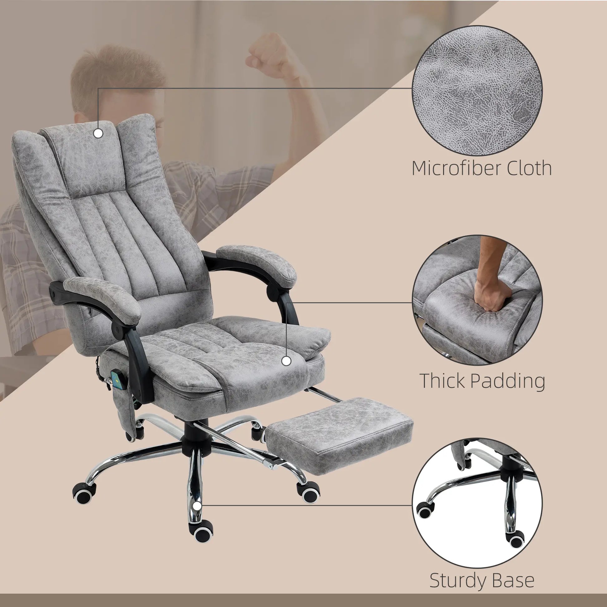 Office Chair, Vibration Massage Recliner, Retractable Footrest, Grey Massage Chairs at Gallery Canada