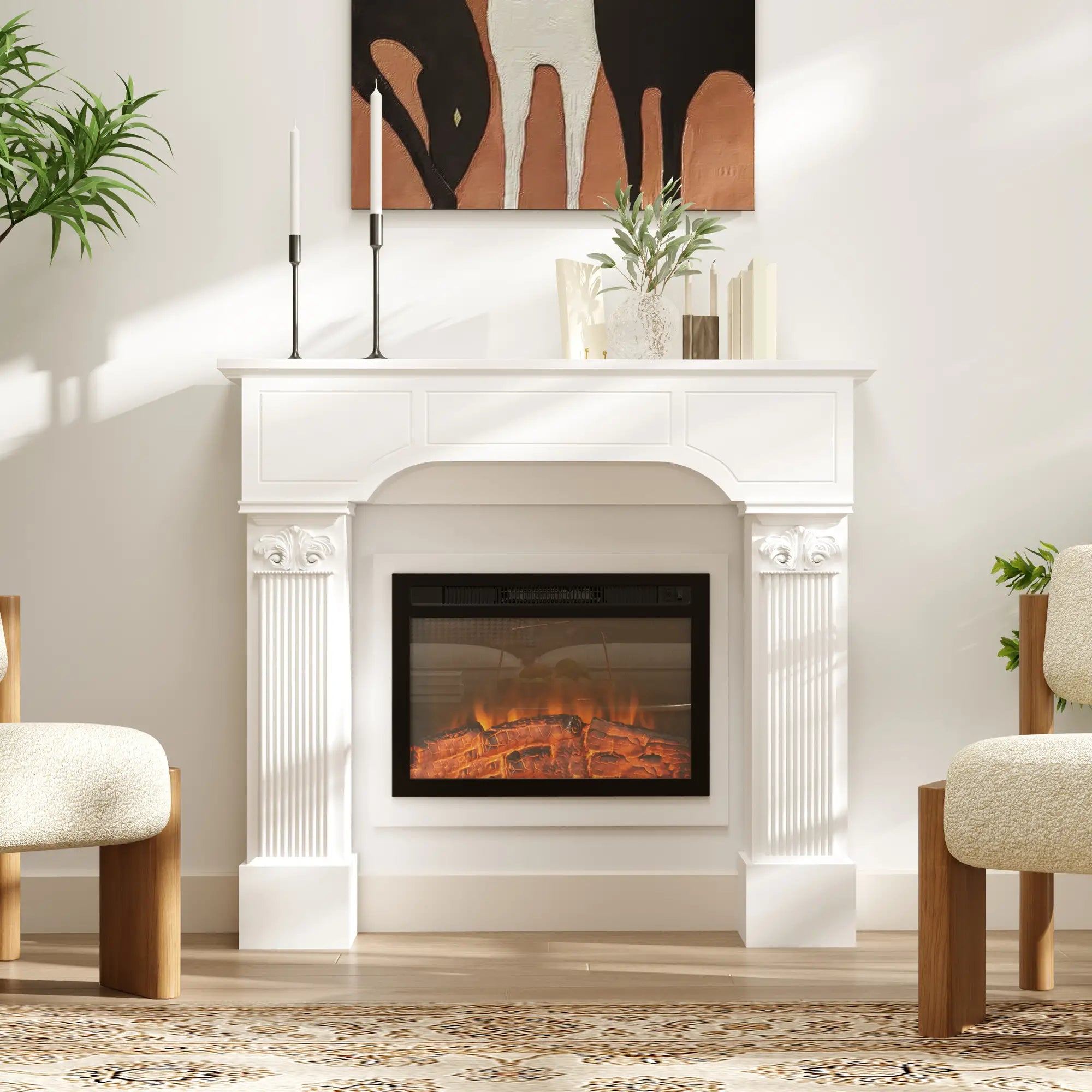 Baroque Fireplace Mantle, Freestanding Surround, 43.25 Inch x 42.75 Inch, White Fireplaces & Accessories at Gallery Canada
