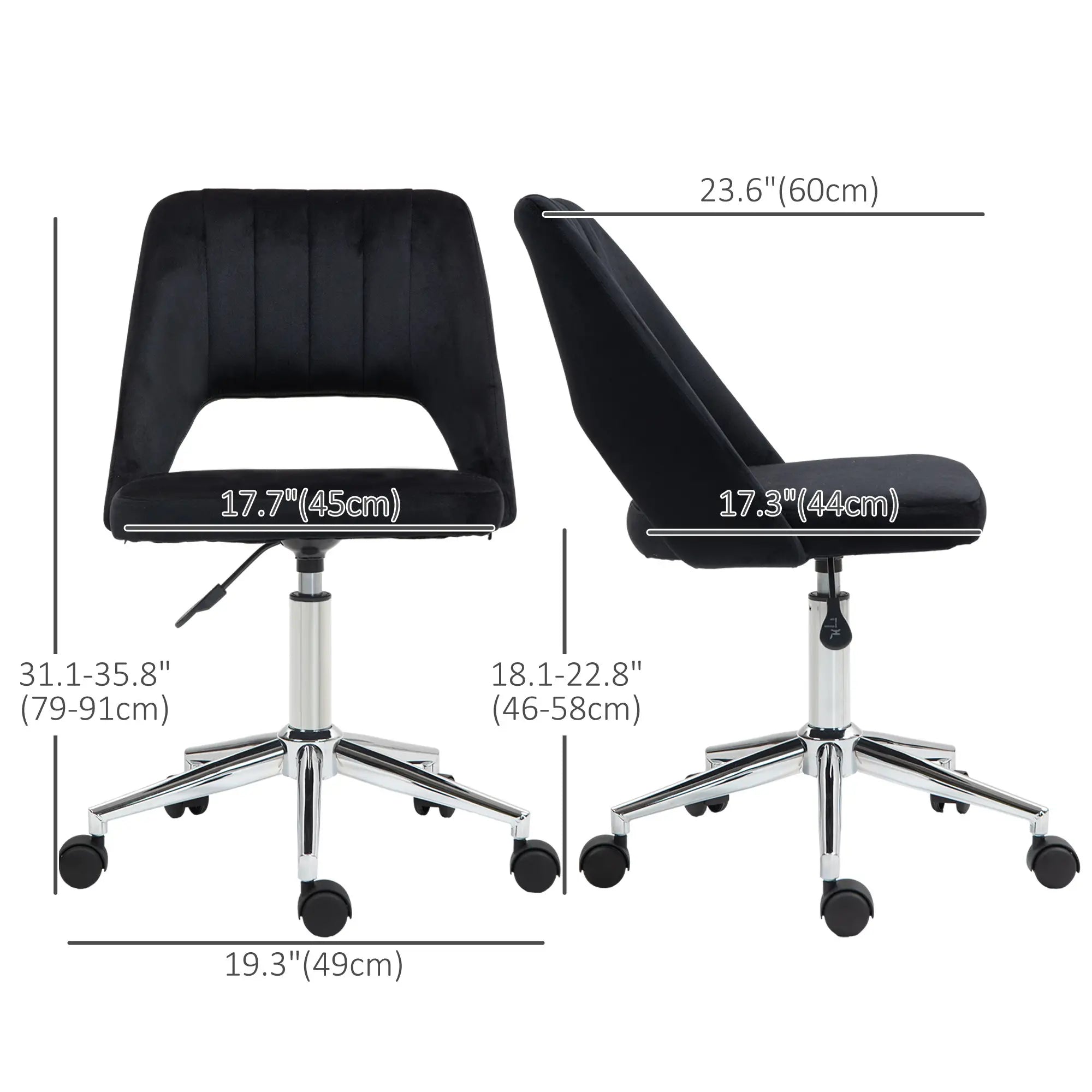 Mid Back Office Chair, Velvet Fabric, Swivel, Scallop Shape, Black Office Chairs at Gallery Canada