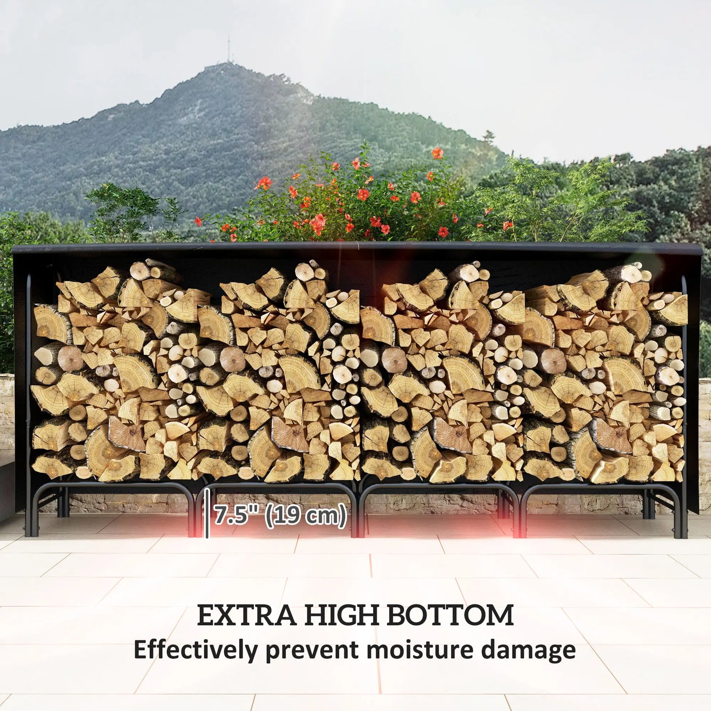 8ft Outdoor Firewood Rack With Cover, Adjustable Wood Storage, Black Firewood Racks at Gallery Canada