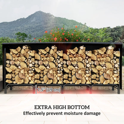 8ft Outdoor Firewood Rack With Cover, Adjustable Wood Storage, Black Firewood Racks at Gallery Canada