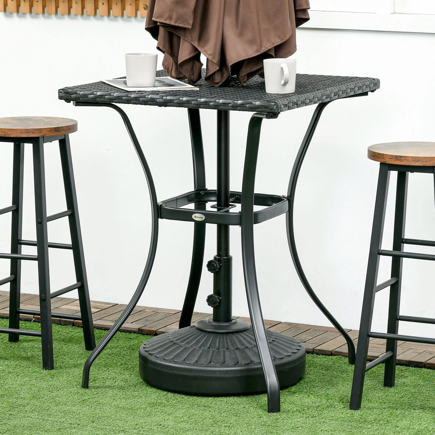 34 Inch Outdoor Wicker Dining Table, PE Rattan Coffee Table, Black Patio Side Tables at Gallery Canada