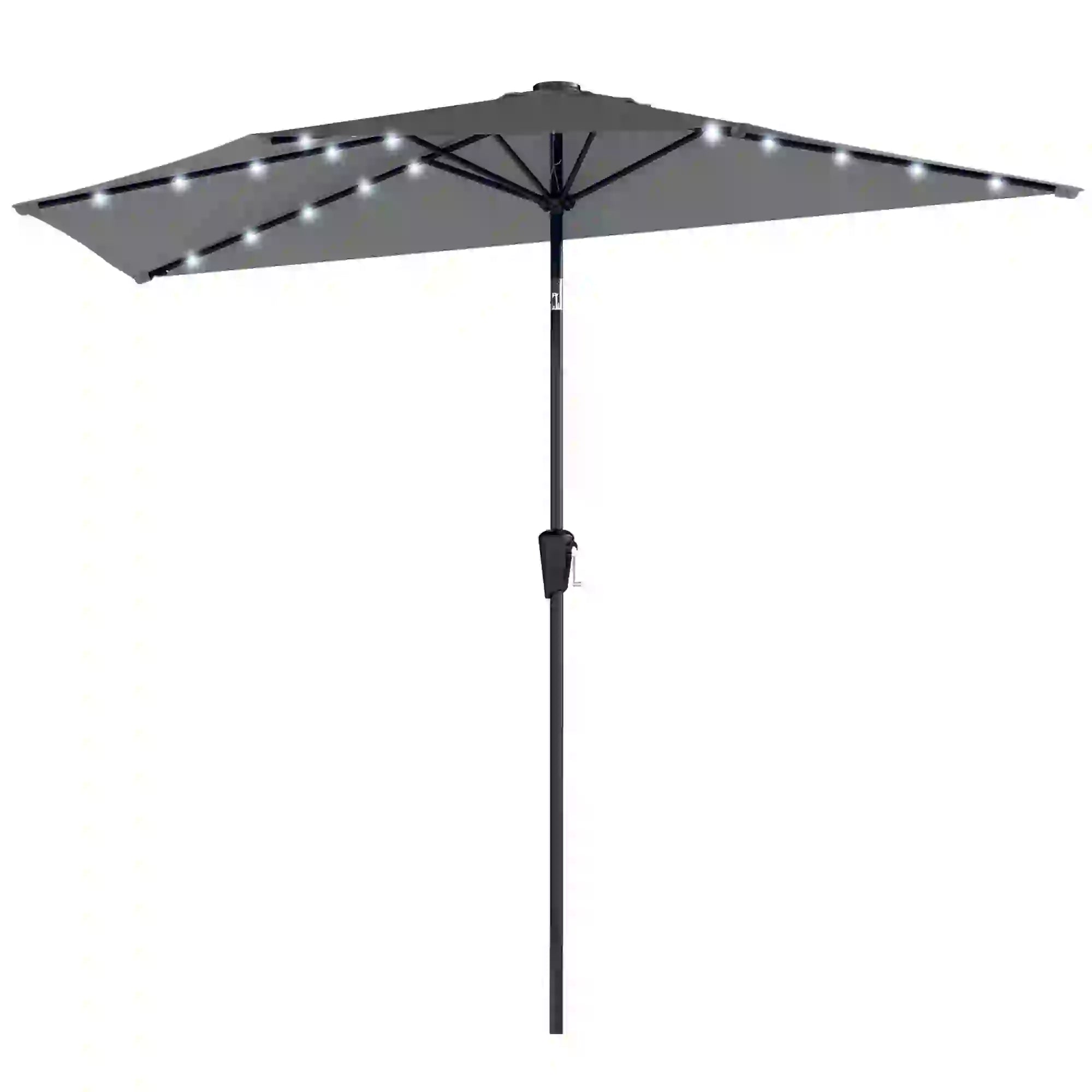 Half Patio Umbrella With Solar LED Lights, 9ft, Dark Grey Half Round Umbrellas at Gallery Canada
