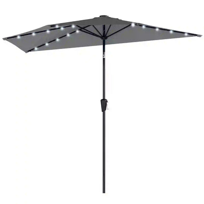 Half Patio Umbrella With Solar LED Lights, 9ft, Dark Grey Half Round Umbrellas at Gallery Canada