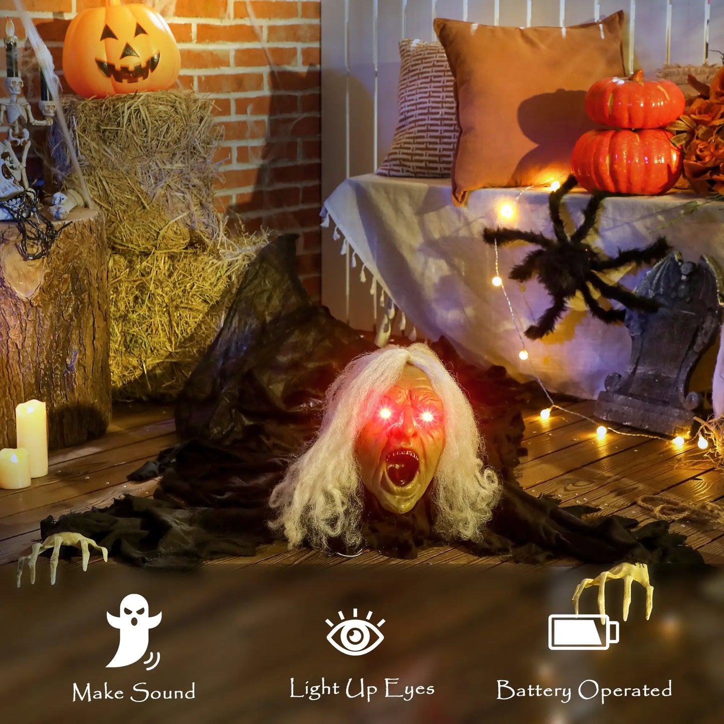 72" Life Size Halloween Animated Crawling Zombie, LED Eyes, Battery Operated Halloween Decorations at Gallery Canada