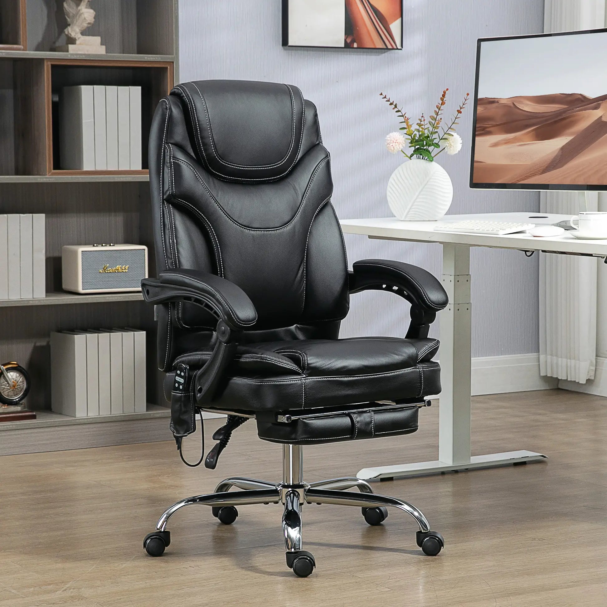 6 Point Vibration Massage Office Chair, PU Leather, Heated, Black Massage Chairs at Gallery Canada