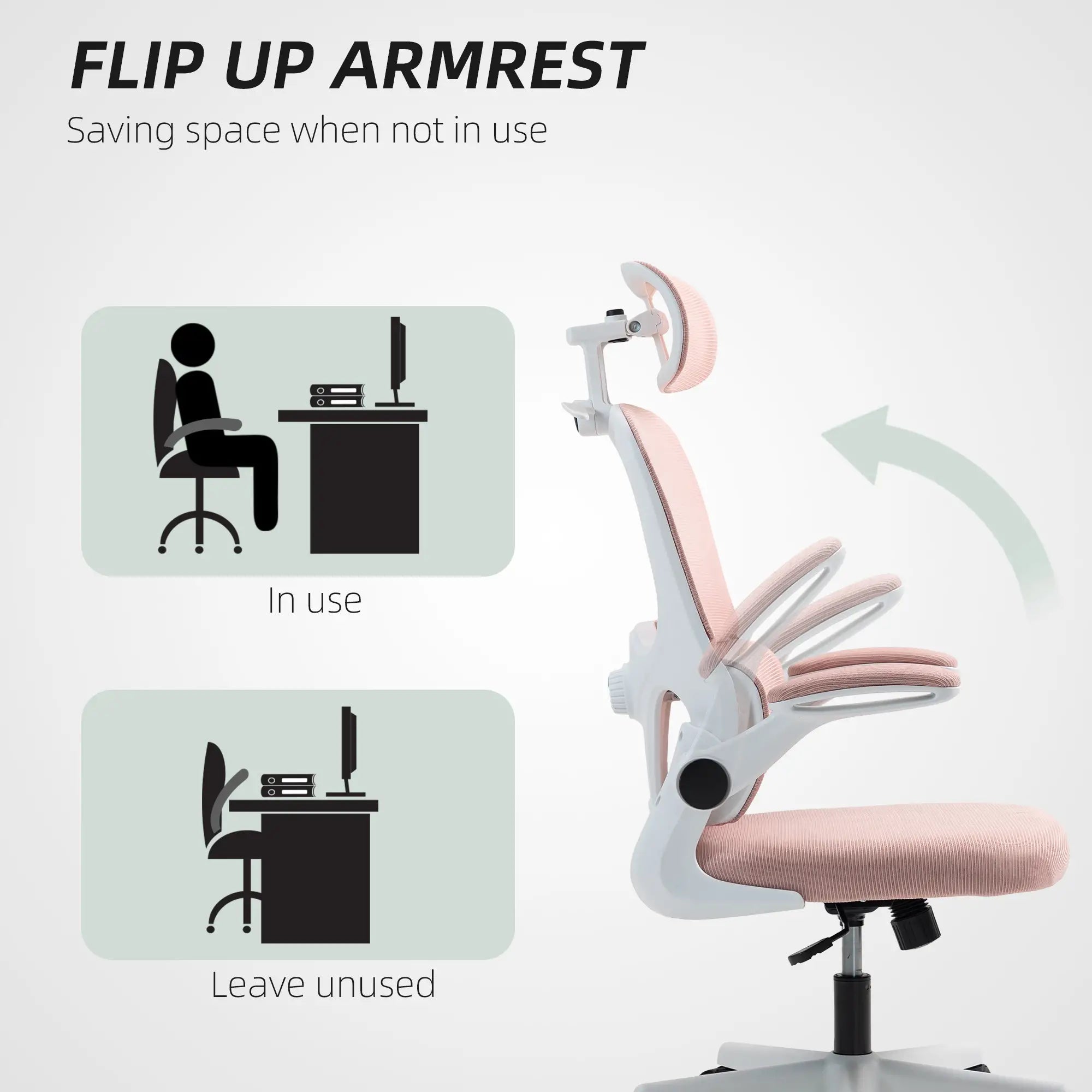 Mesh Office Chair, Ergonomic Desk Chair, Flip-up Armrest, Rotatable Headrest, Adjustable Lumbar Support, Pink Office Chairs at Gallery Canada