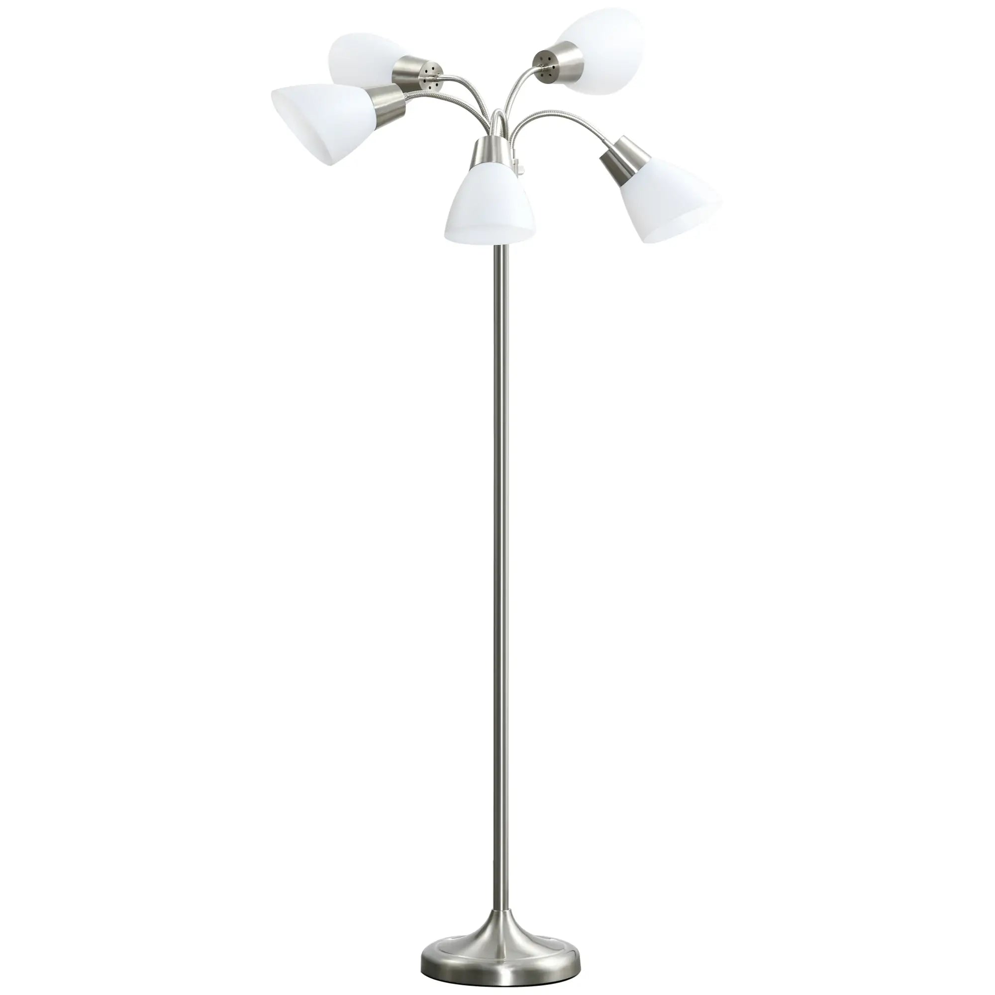 Arc Tree Floor Lamp with 5 Adjustable Rotating Lights, Modern Standing Gooseneck Reading Light for Living Room Bedroom Office, Satin Nickel Floor Lamps & Ceiling Fan Lights at Gallery Canada