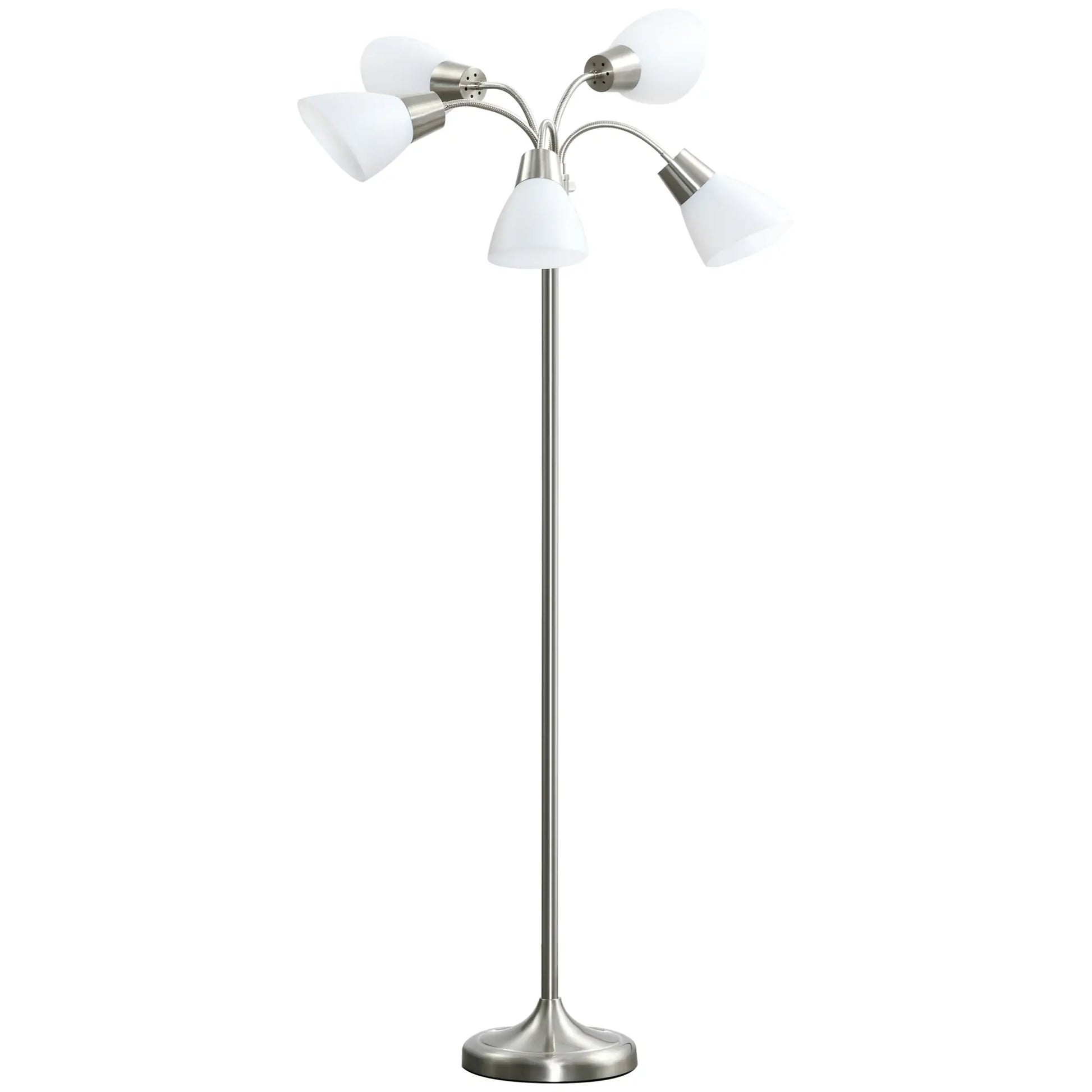 Arc Tree Floor Lamp with 5 Adjustable Rotating Lights, Modern Standing Gooseneck Reading Light for Living Room Bedroom Office, Satin Nickel Floor Lamps & Ceiling Fan Lights at Gallery Canada