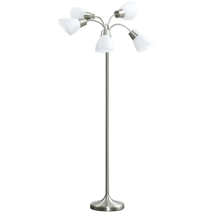 Arc Tree Floor Lamp with 5 Adjustable Rotating Lights, Modern Standing Gooseneck Reading Light for Living Room Bedroom Office, Satin Nickel Floor Lamps & Ceiling Fan Lights at Gallery Canada