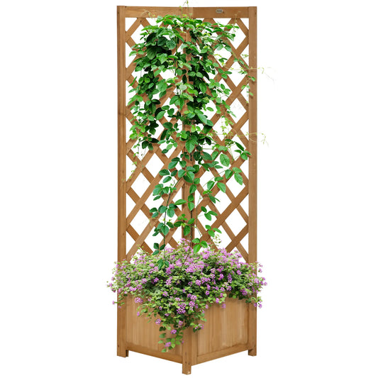 Wood Planter Raised Garden Bed With Trellis, 16" x 16" x 57", Brown Wooden Planter Boxes Brown at Gallery Canada