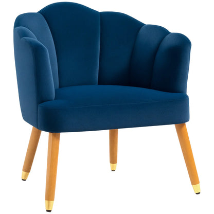 Modern Accent Chair, Upholstered Velvet Armchair with Wood Legs, Blue Accent Chairs Blue Fabric, Natural Wood Leg at Gallery Canada