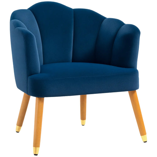 Modern Accent Chair, Upholstered Velvet Armchair with Wood Legs, Blue