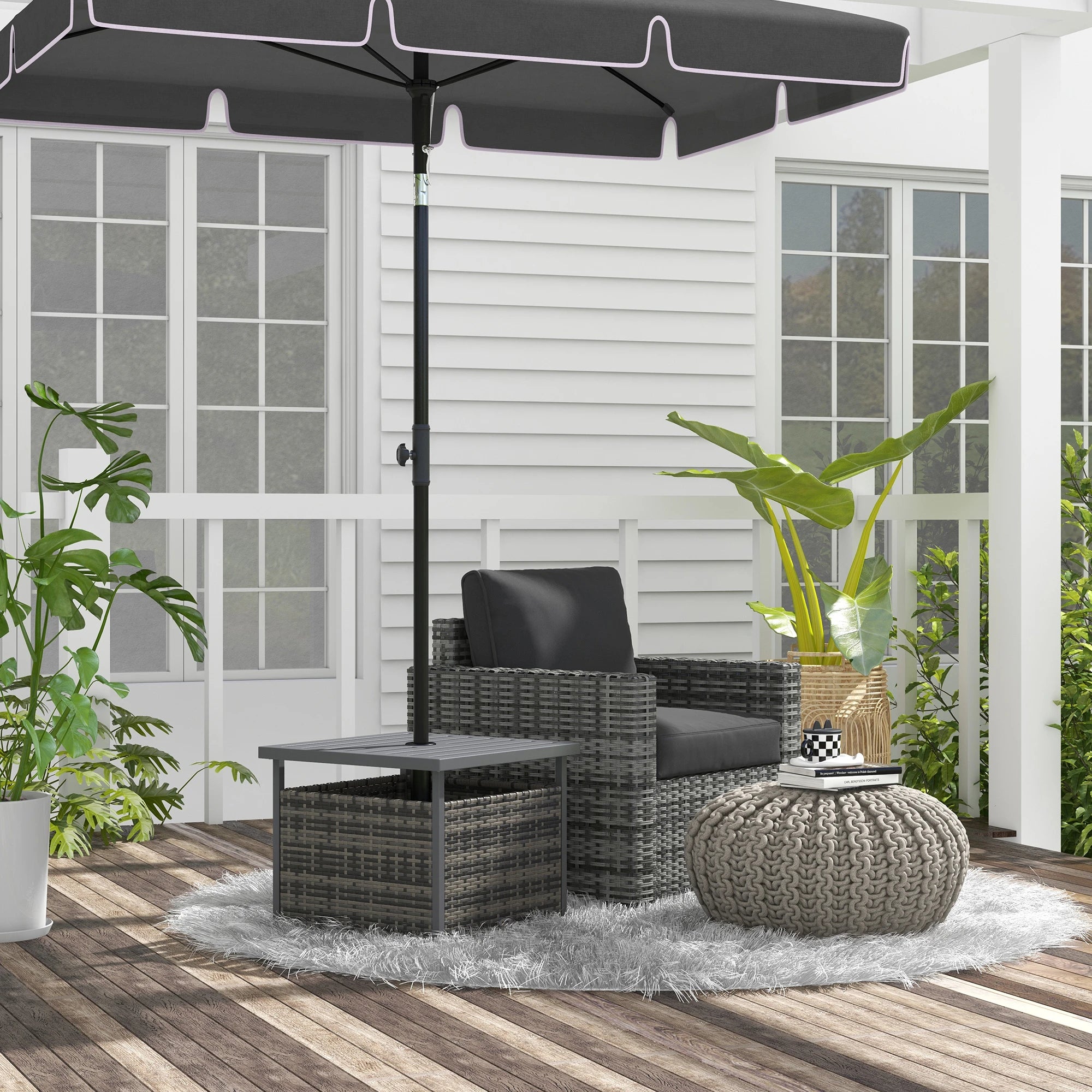 Rattan Coffee Table, Wicker Patio, Umbrella Hole, Mixed-Grey Patio Side Tables at Gallery Canada