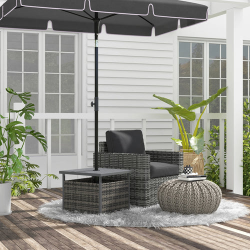 Rattan Coffee Table, Wicker Patio, Umbrella Hole, Mixed-Grey