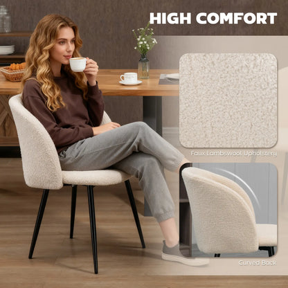 Dining Chairs Set Of 2, Sherpa Fleece Upholstered, Cream White Dining Chairs at Gallery Canada