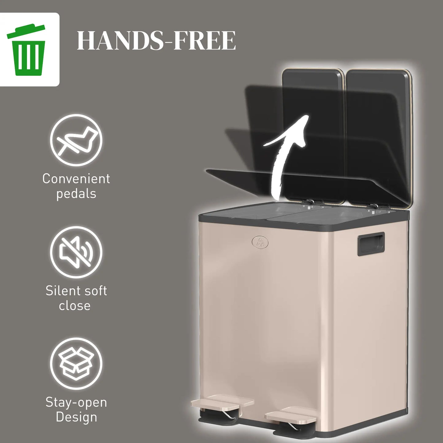 Dual Garbage Bin, Soft Close Trash Can, 2 x 20 Liter, Gold Household Supplies at Gallery Canada