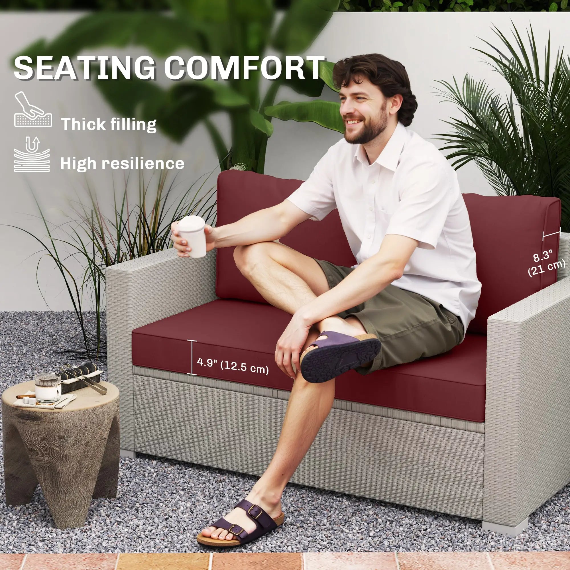 Outdoor Seat Cushions With Backrest, Loveseat Double Sofa, Wine Red Patio Chair Cushions at Gallery Canada