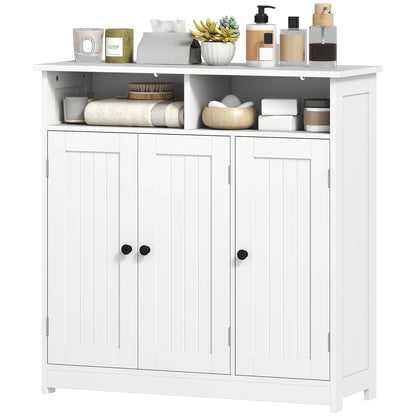 Freestanding Bathroom Floor Cabinet, 3 Doors, 2 Shelves, Adjustable, White Freestanding Bathroom Cabinets White at Gallery Canada