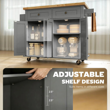 Kitchen Island with Storage, Rolling Cart, Rubber Wood Top, Grey Kitchen Islands & Kitchen Carts at Gallery Canada