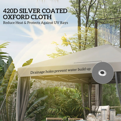 10' x 10' Pop Up Canopy Tent, Foldable With Zipper Mesh Sidewalls, Light Grey Pop Up Canopies at Gallery Canada