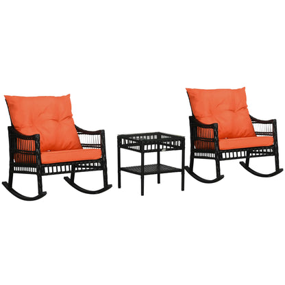 3-Piece Outdoor PE Rattan Rocker Chair Set, 25x26x28, Orange Outdoor Rocking Chairs at Gallery Canada