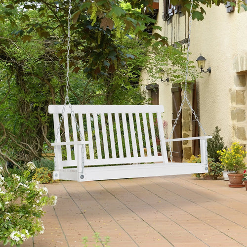 2-Seater Patio Swing, Fir Wooden Porch Swing, Outdoor Garden, White