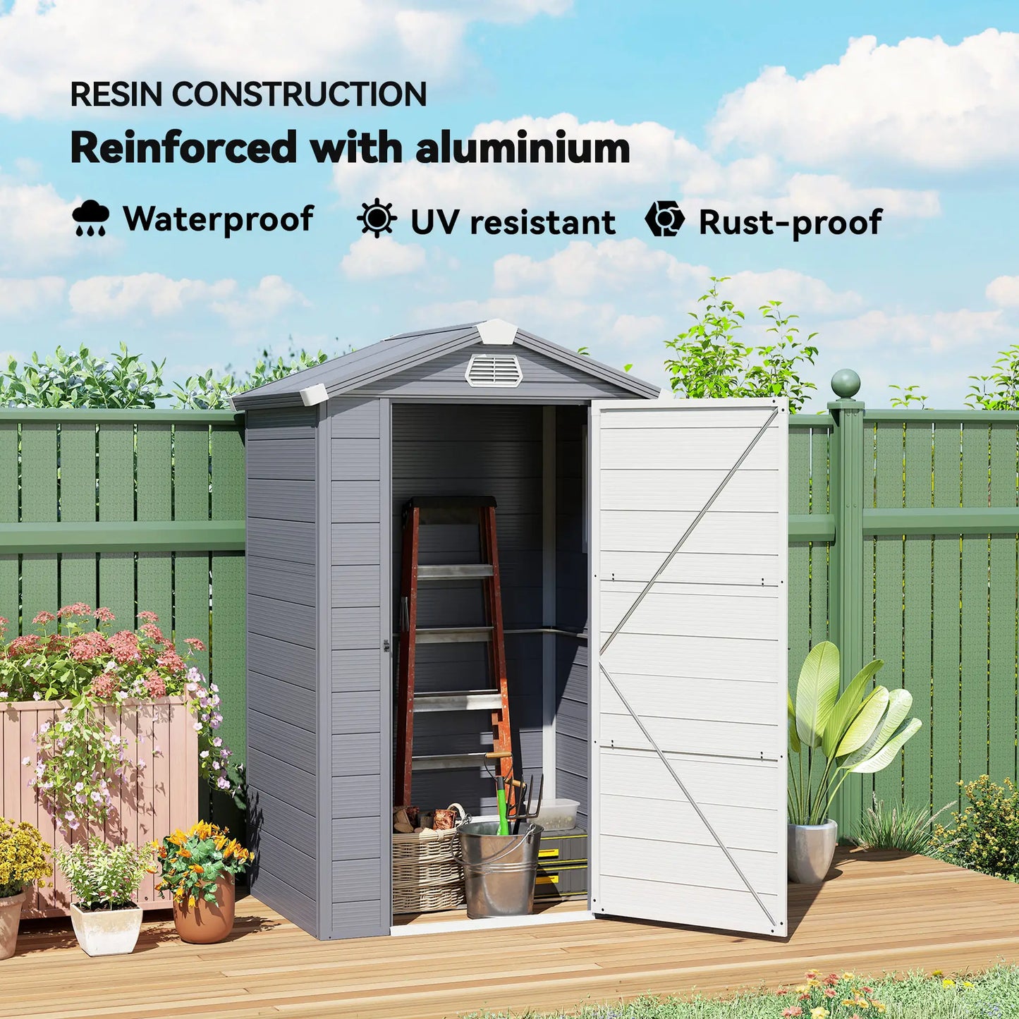 4.4' X 3.3' Plastic Garden Storage Shed, Grey Sheds at Gallery Canada
