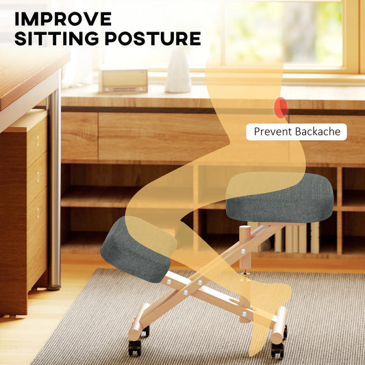 Ergonomic Kneeling Chair, Rubberwood Frame, Wheels, Dark Grey Office Chairs at Gallery Canada