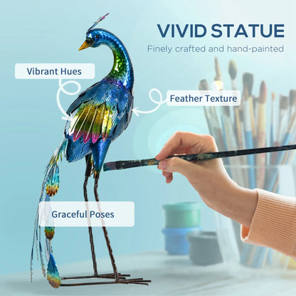 Peacock Garden Statue, 9.8" W x 11.4" D x 23.2" H, Steel Bird Ornament, Multi-Coloured Garden Decor at Gallery Canada