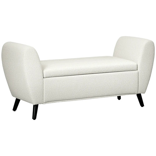 Upholstered Storage Bench with Arms, Modern Ottoman, Cream White