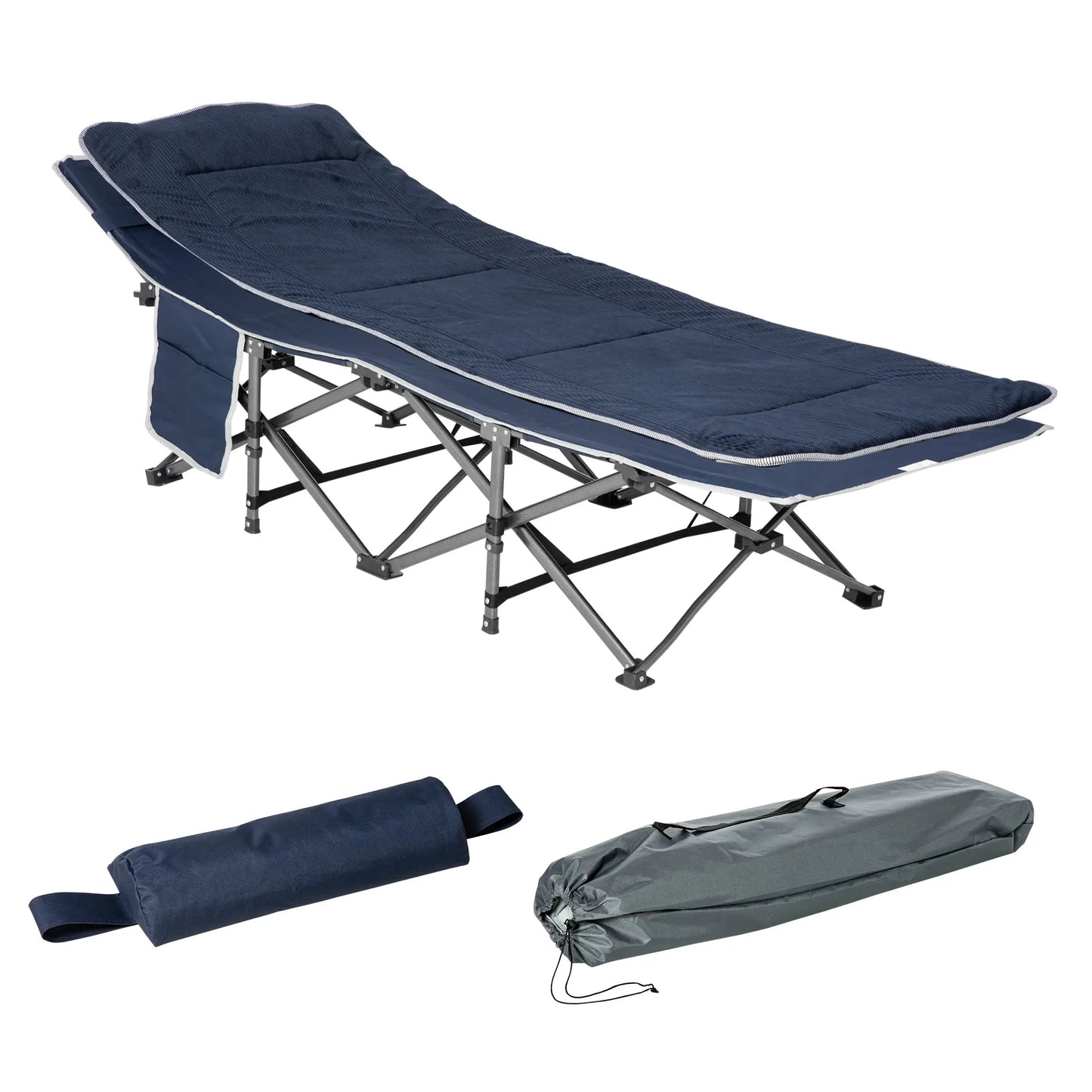 Folding Camping Cot With Mattress, Pillow, Double Layer Oxford, Heavy Duty, Carry Bag, Blue Camping Cots at Gallery Canada