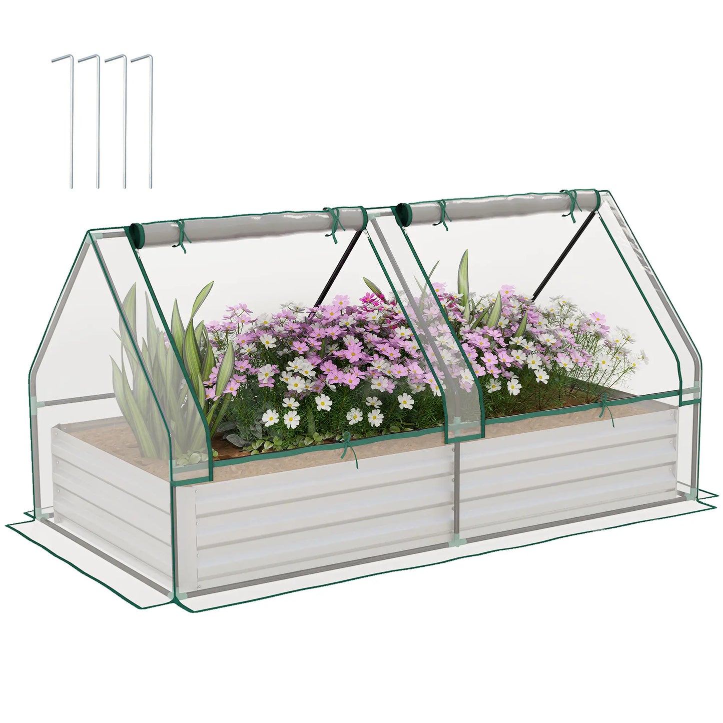 6' x 3' Metal Planter Box with Cover, Raised Garden Bed, Clear and Silver, Silver Raised Garden Beds at Gallery Canada