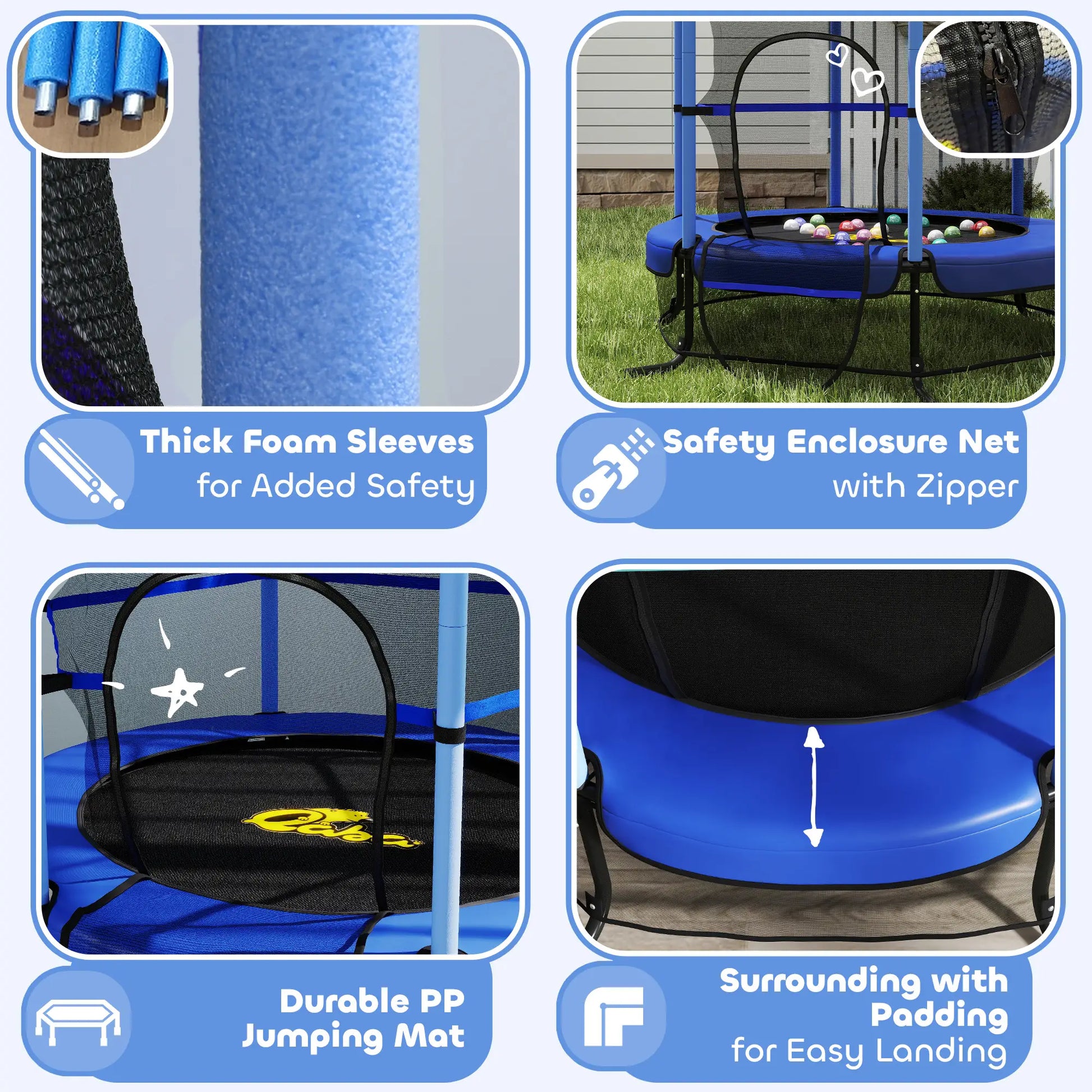 Kids Trampoline with Safety Net, 3-10 Years Old, Blue Trampolines at Gallery Canada