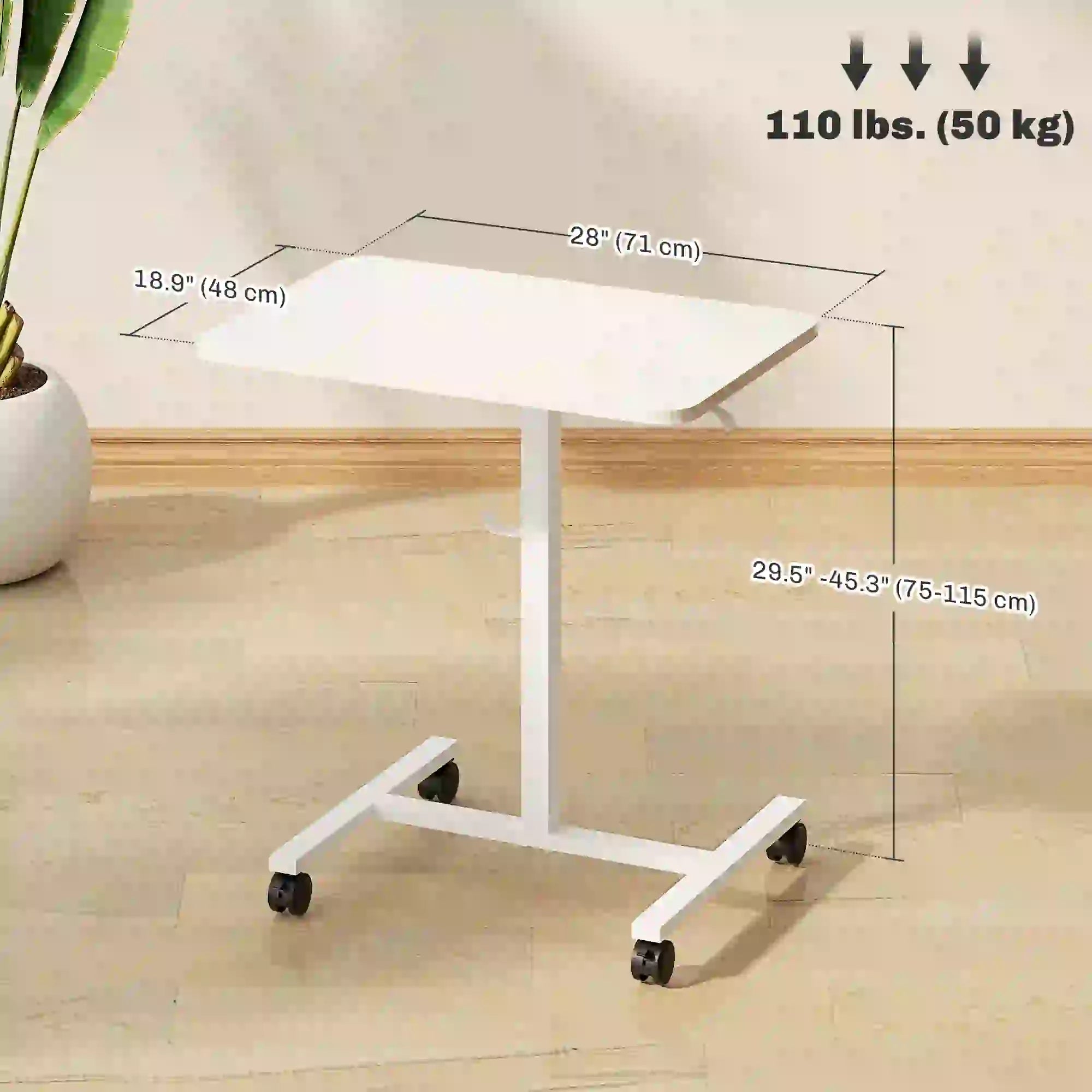Height Adjustable Standing Desk, Pneumatic Sit Stand Desk, White Wood Grain, White Office Desks & Work Stations at Gallery Canada