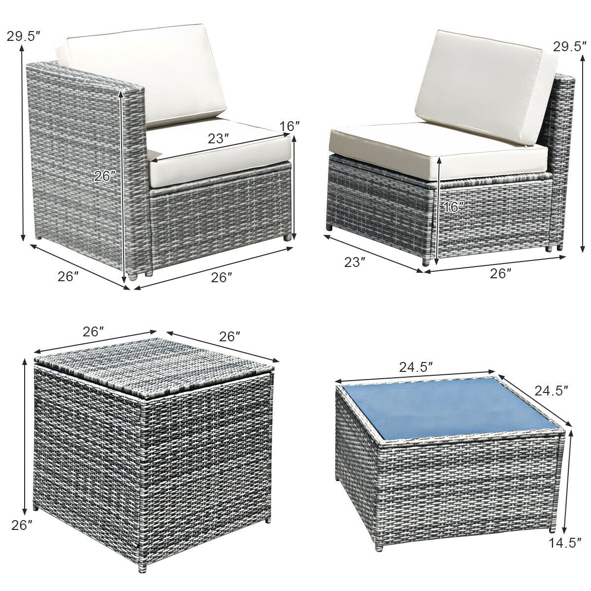8 Piece Wicker Sofa Rattan Dinning Set Patio Furniture with Storage Table, White Outdoor Sectionals at Gallery Canada