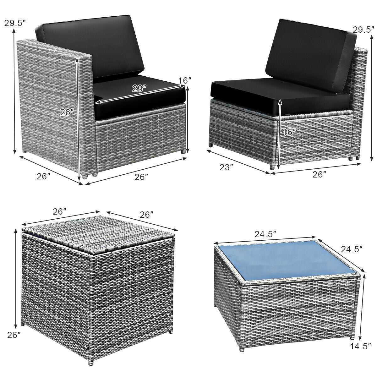 8 Piece Wicker Rattan Dining Set, With Storage Table, Black Outdoor Sectionals at Gallery Canada