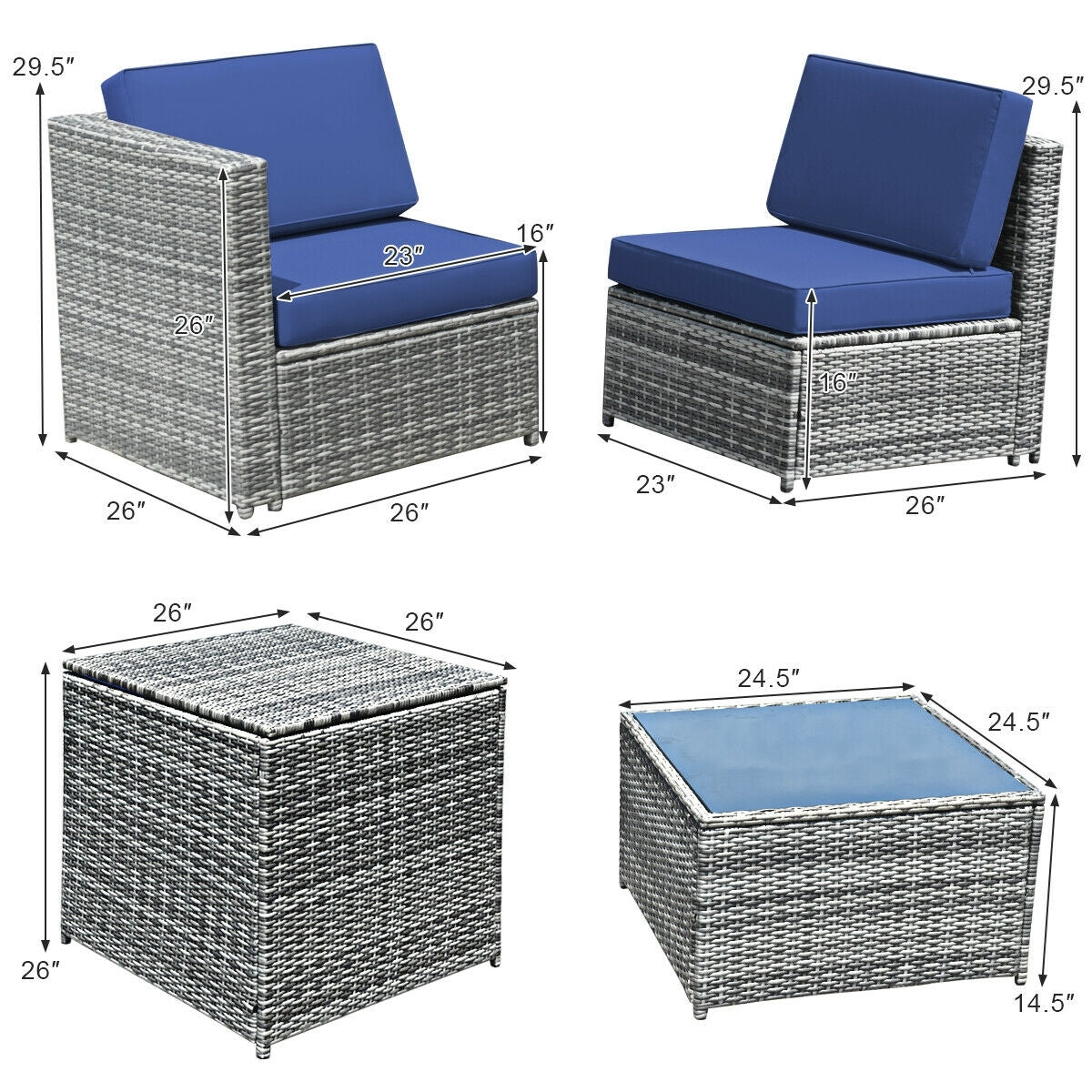 8 Piece Wicker Rattan Sofa Dining Set, With Storage Table, Navy Outdoor Sectionals at Gallery Canada